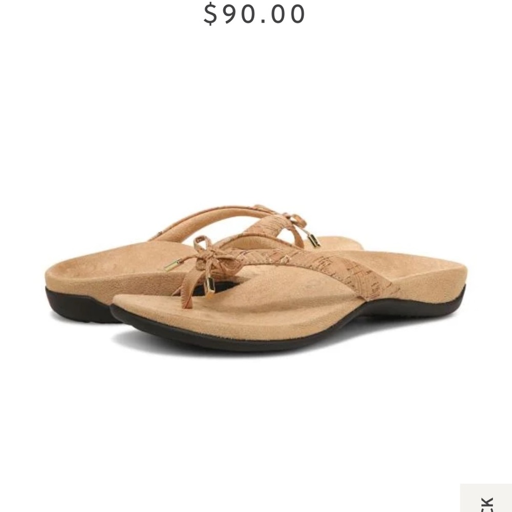 Vionic Bella Toe Post Flip Flop Cork Bow Detail Sandal Size 8W